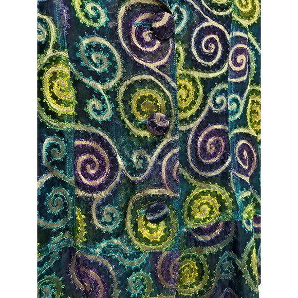 Chicos Metallic Embroidered Jacket Multicolor Spiral Design Sz Medium - Picture 4 of 10